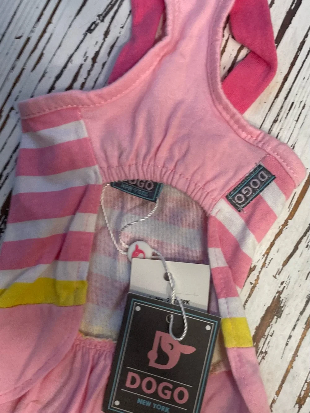 Pink & White Striped Dog Dress with Yellow Accent small
